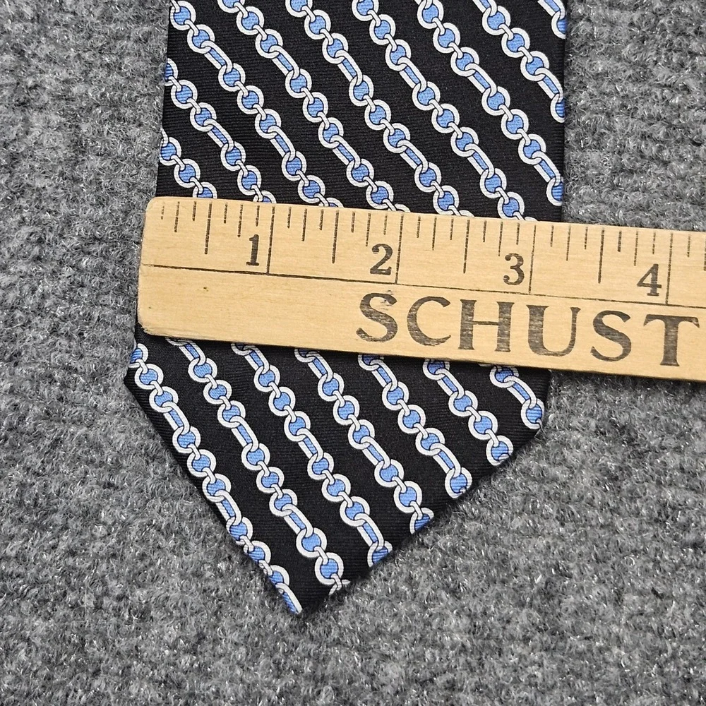 Burma‎ Bibas Silk Tie Black Blue Chain Link Pattern 100% Silk Classic Neckwear